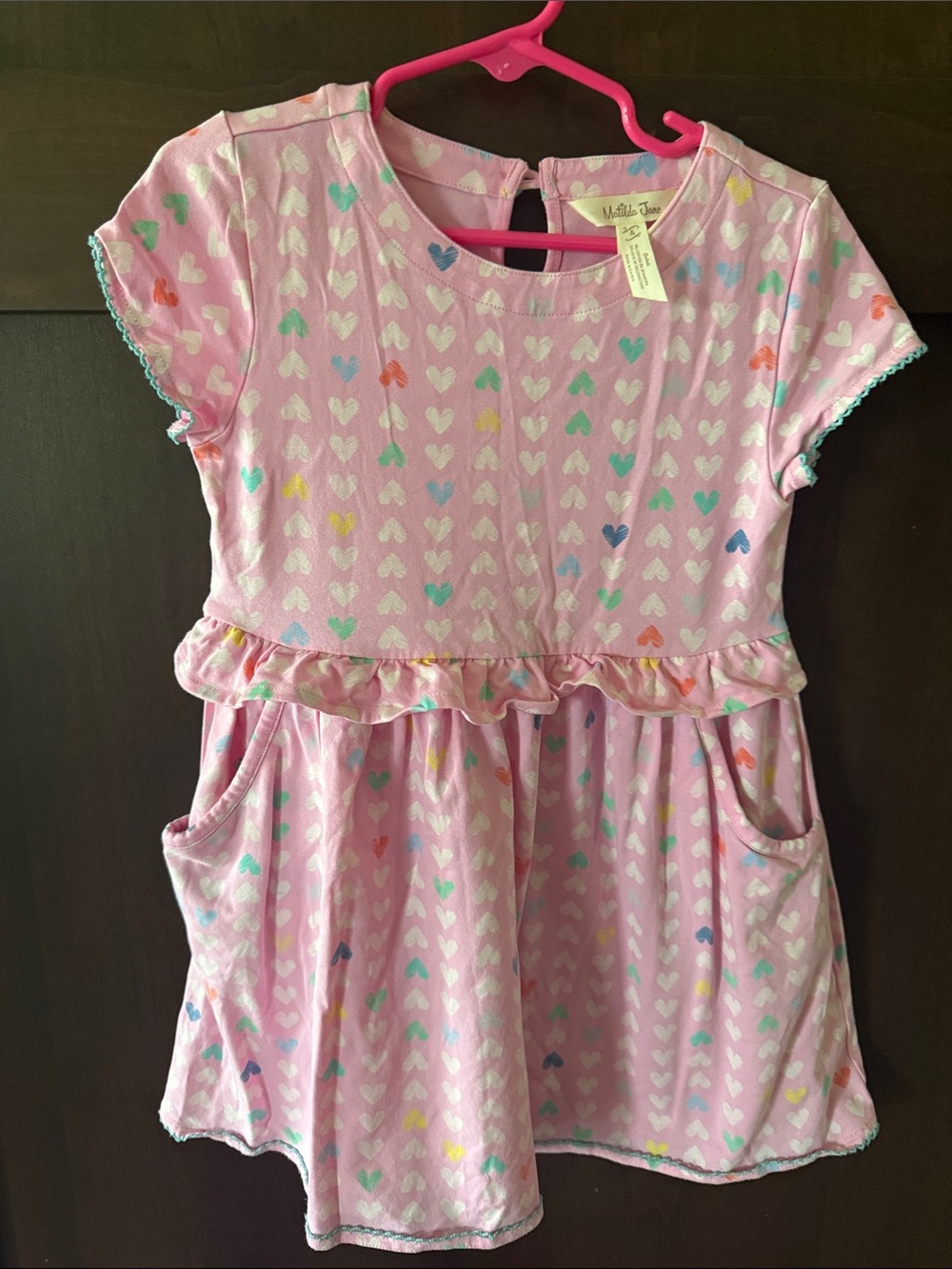 Matilda Jane Pink Heart Print Dress with Pastel Accents